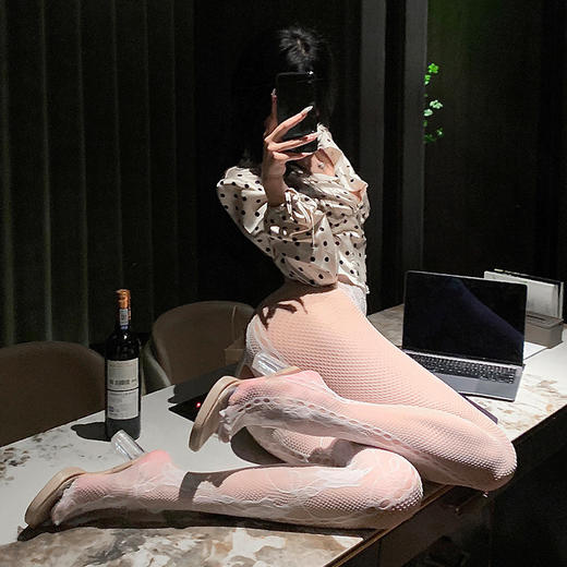 霏慕千禧辣妹玫瑰提花开裆连裤网袜7319 情趣内衣镂空黑丝白丝性感诱惑丝袜 商品图3