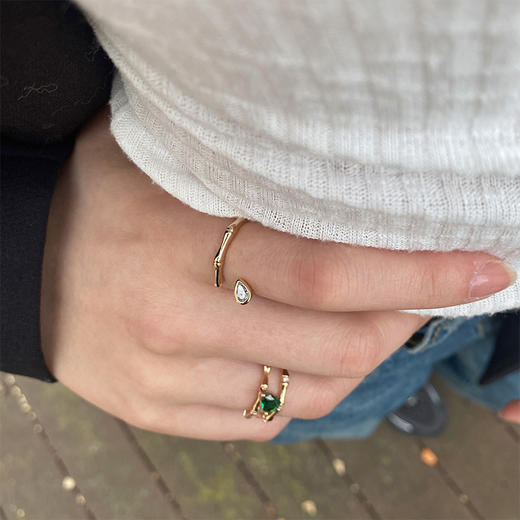 LHWINDSOR  原创设计简约设计感弯曲细竹节戒指小水滴细竹节戒指 商品图3