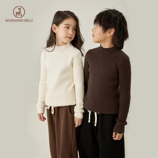 【年终特价，一件过深冬】【A类品质，加绒加厚】MOSHANG MILU秋冬6色儿童一体绒半高领毛衣加厚针织衫秋冬季新款儿童上衣男女保暖毛衣 商品图2