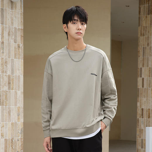 gxgjeans男装秋季灰绿色字母印花休闲圆领套头卫衣男 商品图1