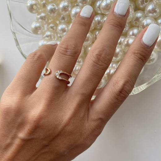 LHWINDSOR 曲别针戒指小钻镶嵌轻盈回形针造型耳骨夹指环可调节开口尾戒 商品图1