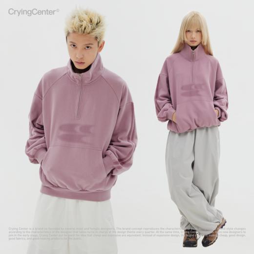 CryingCenter 紫色立领复古高领加绒套头卫衣 哭喊中心 商品图0