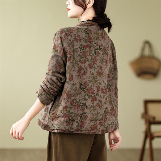 雀说新款民族风文艺范素凡卡棉衣森女系提花单排扣夹棉外套AL039-6378 商品图2