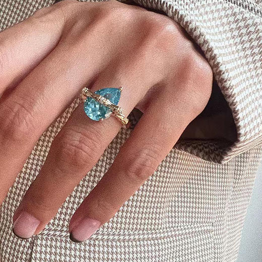 LHWINDSOR 原创设计水滴竹节戒指蓝色红色水滴形戒指时尚 商品图4