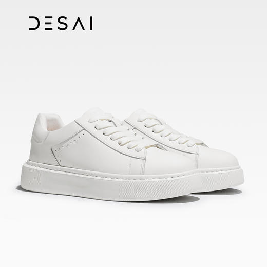 德赛女鞋 秋季头层牛皮百搭休闲小白鞋DS76010 商品图0