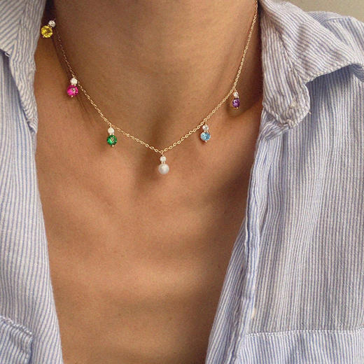 LHWINDSOR 多彩项链新款个性网红ins风珍珠彩色锆石镶嵌颈饰 商品图3
