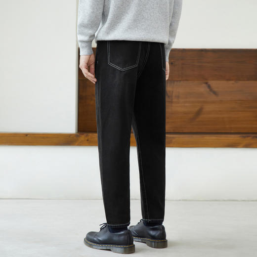 gxgjeans男装牛仔裤秋季黑色水洗明线修身直筒长裤牛仔裤 商品图2