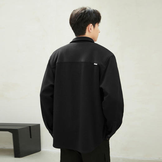 gxgjeans男装华夫格衬衫宽松休闲翻领长袖工装黑色衬衣夹克外套男 热卖衬衫夹克 JED10308844 商品图2