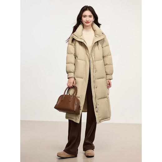 【年终特卖】熙世界长款羽绒服女冬季2025新款时尚加厚立领连帽白鸭绒保暖外套 商品图4