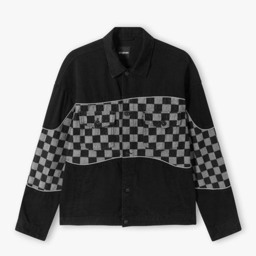 gxgjeans男装春秋款夹克男潮流棋盘格拼接休闲牛仔外套潮 商品图4
