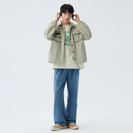 gxgjeans男装春季夹克 浅灰绿宽松工装口袋夹克外套男 商品图2