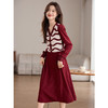 【专属特价】熙世界2025冬季新款圣诞穿搭条纹针织拼接假两件V领红色连衣裙女 商品缩略图2