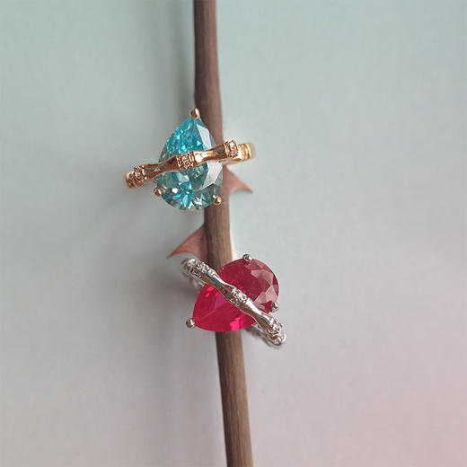 LHWINDSOR 原创设计水滴竹节戒指蓝色红色水滴形戒指时尚 商品图2