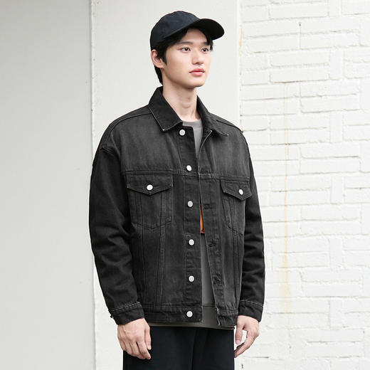 gxgjeans男装秋季个性印花夹克黑色翻领牛仔夹克外套男 商品图2