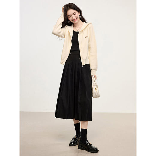 【年终特卖】熙世界双拉链连帽开衫毛衣女秋冬新款小个子休闲时尚短款针织外套 商品图4