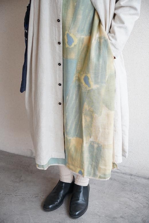 Mittan 丝棉麻混纺纽扣长袖无领连衣裙(OP-11) 商品图1