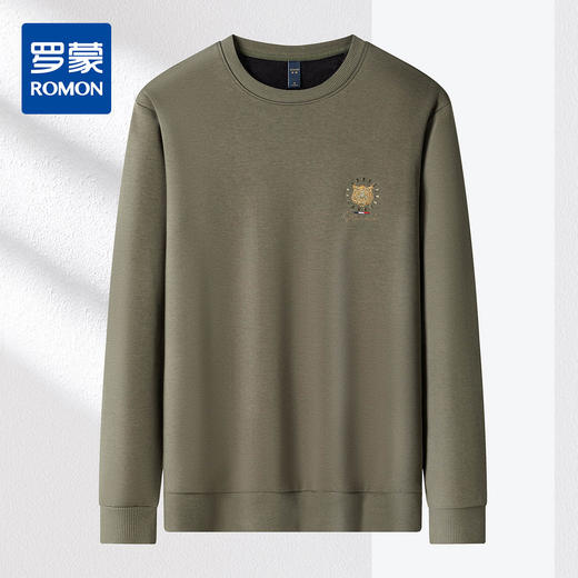 罗蒙男士秋冬加绒加厚卫衣金丝线绣花卫衣男秋冬保暖男上衣休闲百搭 商品图0