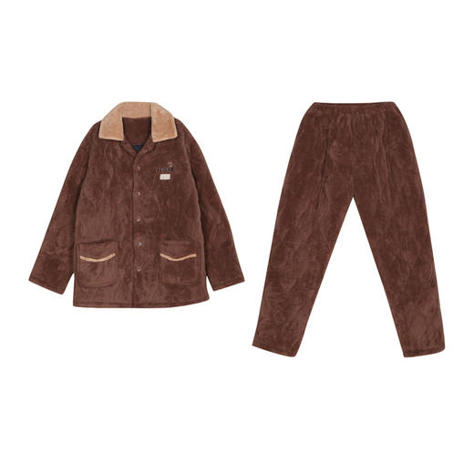 都市丽人男士加厚夹棉套装家居服长袖长裤法兰绒夹棉秋冬睡衣FHT1B4 商品图0