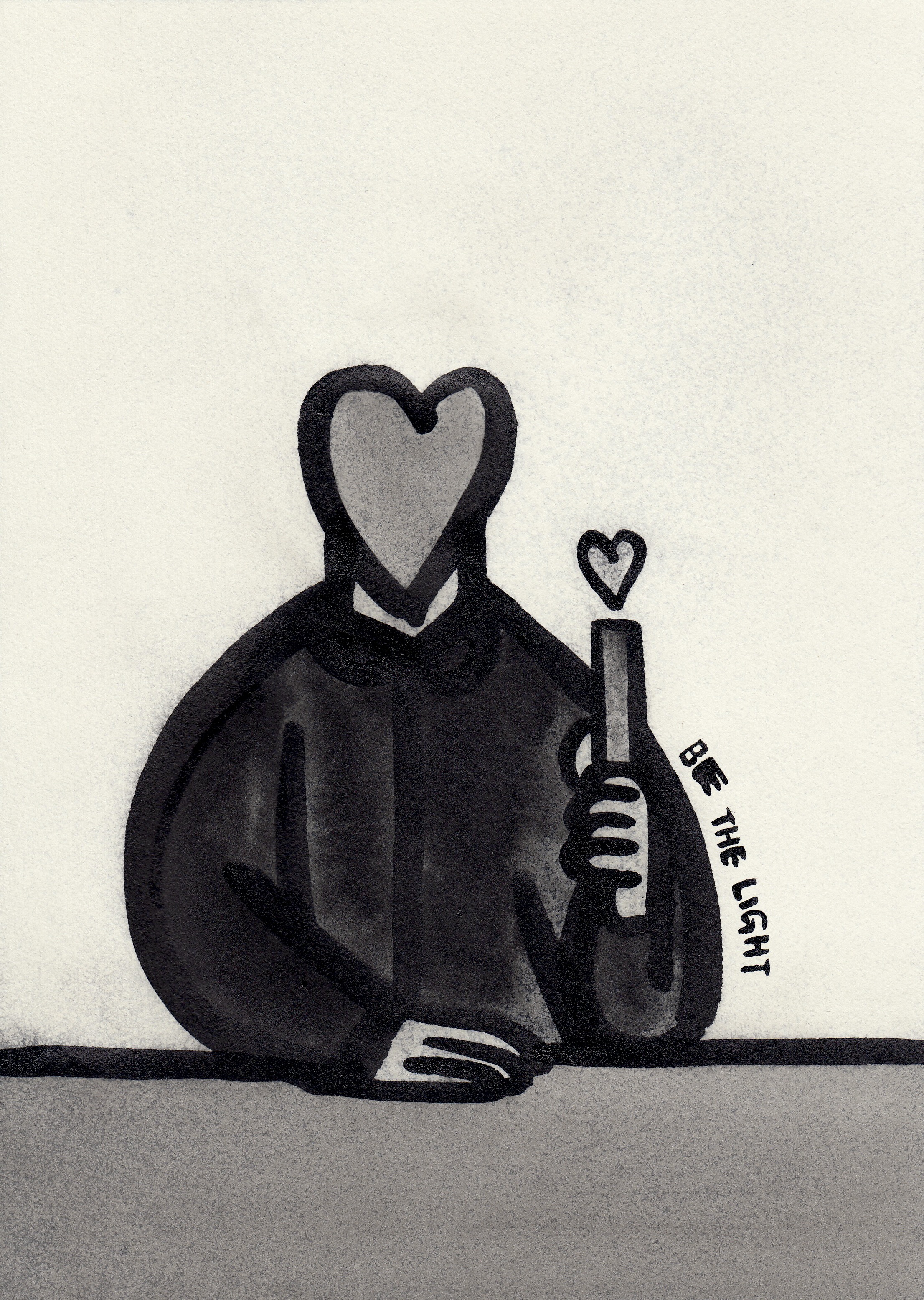 纸本水墨｜心心之火_没有光的时候 不要成为黑暗 自己成为光吧 照亮身边一切