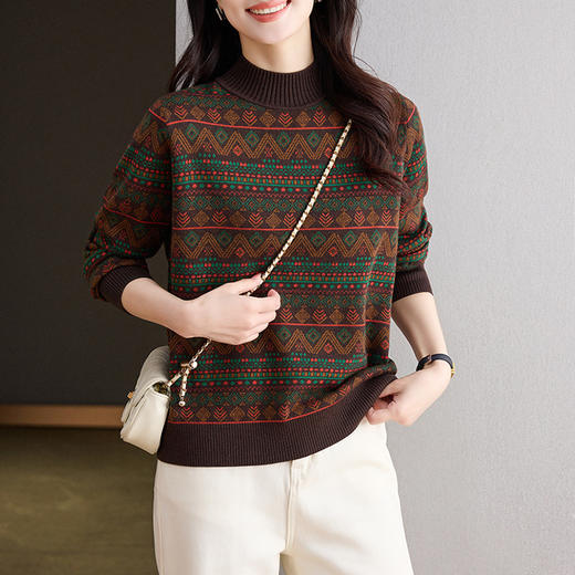 CC-CJ-567设计感复古半高领毛衣女2024秋冬新款宽松保暖针织打底上衣 商品图1
