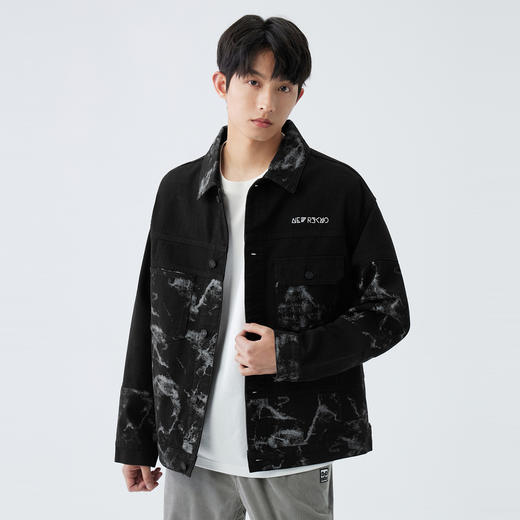 gxgjeans男装春季夹克 晕染印花水洗黑色牛仔夹克外套男 商品图1