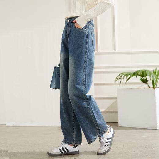 罗蒙女士牛仔裤百搭休闲舒适大众日常直筒裤遮肉显瘦女简约长裤 商品图2