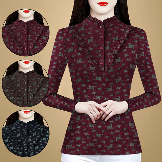 MZ 33203洋气半高领木耳边一体绒别致显瘦上衣减龄 商品图0