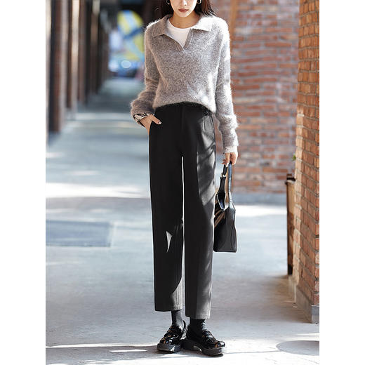 【五折购】熙世界毛呢裤子女直筒宽松2025秋冬新款休闲西装裤高腰九分烟管裤 商品图4