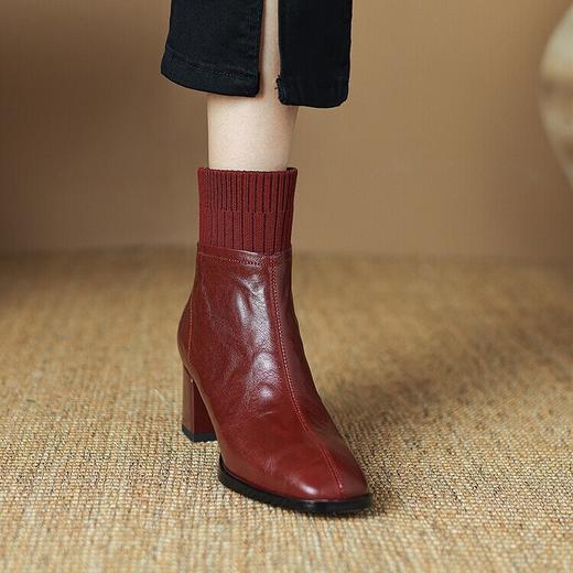 【预售5天】复古粗跟短靴气质拼接，飞织瘦瘦靴百搭马丁女靴LD&6917 商品图4