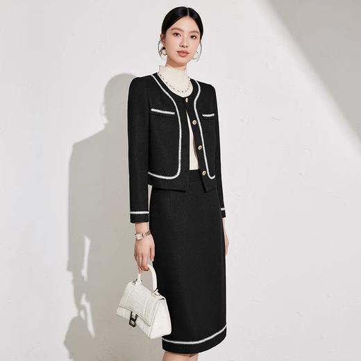 IWY/黑色织带拼色圆领小香风西装半裙套装气质时尚干练两件套职场工装 1024CS047 商品图2