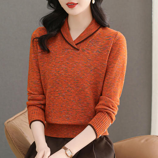 CC-103-97838小翻领花纱女式毛衣2024秋冬新款羊毛针织打底衫厚年轻妈妈上衣 商品图0