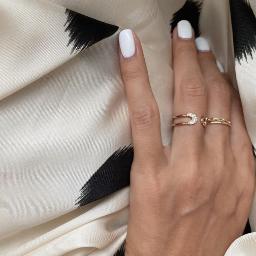 LHWINDSOR 曲别针戒指小钻镶嵌轻盈回形针造型耳骨夹指环可调节开口尾戒 商品图4