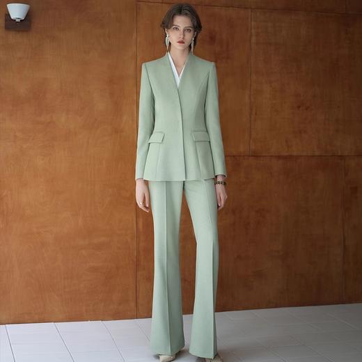 IWY/职场套装女绿色加厚西装外套无领中长款显瘦职业装气质阔腿裤装CP2182 商品图4