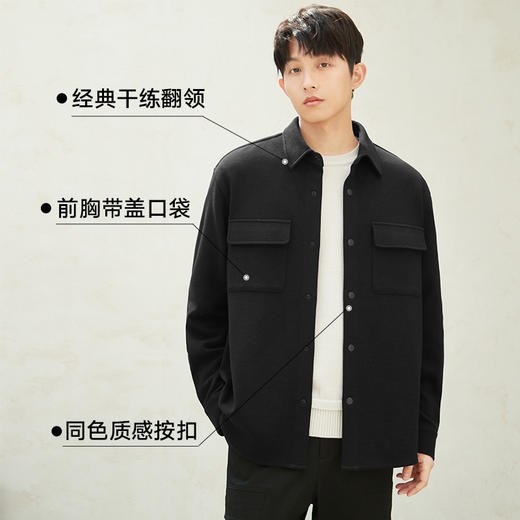 gxgjeans男装华夫格衬衫宽松休闲翻领长袖工装黑色衬衣夹克外套男 热卖衬衫夹克 JED10308844 商品图1