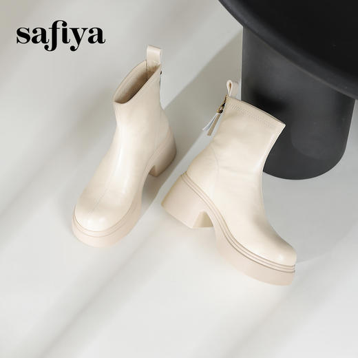 预售10天发|Safiya/索菲娅2024冬季甜酷圆头增高厚底粗跟时尚百搭加绒后拉链短踝靴SF44116415/SF44118415 商品图7