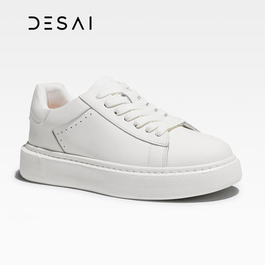 德赛女鞋 秋季头层牛皮百搭休闲小白鞋DS76010 商品图2