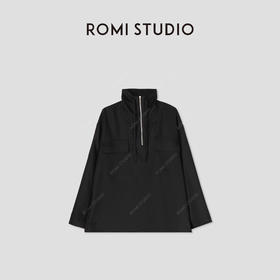 ROMI STUDIO“立体剪裁”休闲宽松立领拉链套头黑色外套W3588