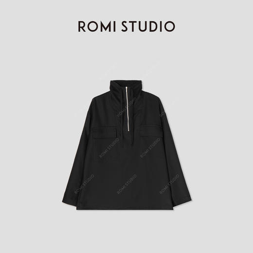 ROMI STUDIO“立体剪裁”休闲宽松立领拉链套头黑色外套W3588 商品图0