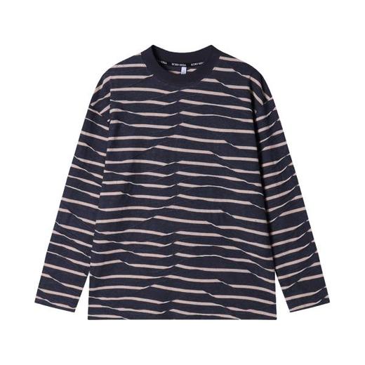 T1742秋季新款美式潮牌条纹圆领套头上衣户外情侣宽松时尚打底衣 商品图1