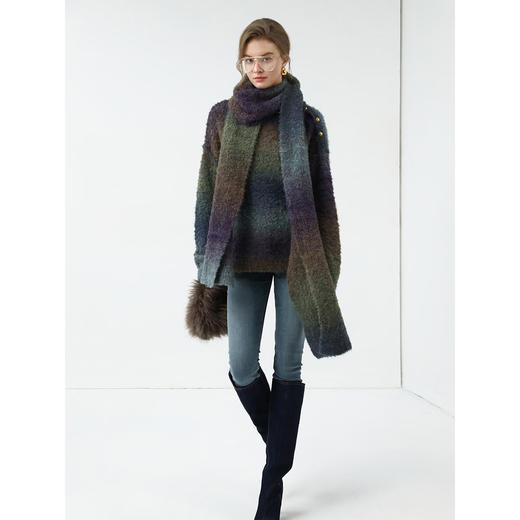 COCOBELLA渐变晕染圆领短款毛衣女秋冬宽松休闲针织衫MZ7098 商品图3