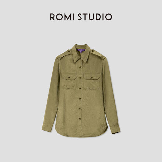 ROMI STUDIO【old money系列】 立体剪裁简约复古绿长袖衬衣T3194 商品图0