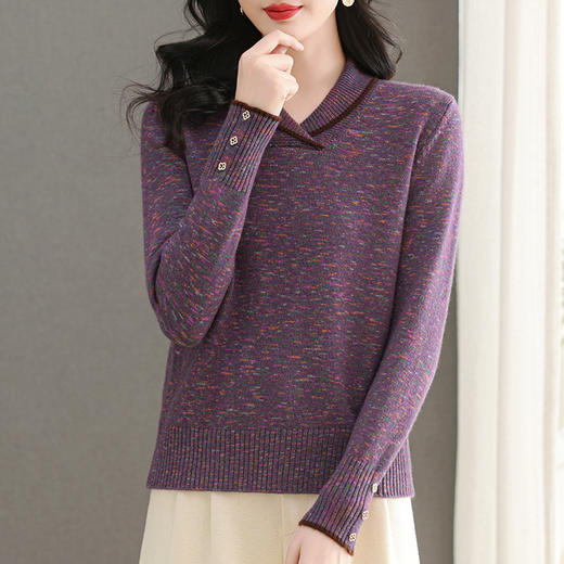 CC-103-97838小翻领花纱女式毛衣2024秋冬新款羊毛针织打底衫厚年轻妈妈上衣 商品图3