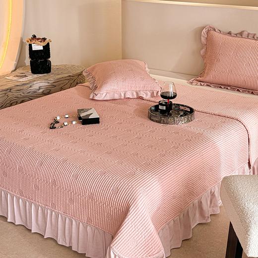 纯色花边夹棉床盖三件套单件家用双人软褥床垫子四季通用加厚床单 商品图2