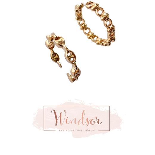 LHWINDSOR 双层花链戒指ins层次感链条叠加组合戒指复古轻奢开口戒 商品图0