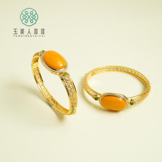 S925蜜蜡手镯-蛋面开口手镯约20*28mm 商品图0