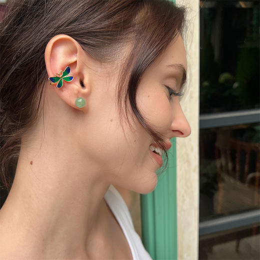 LHWINDSOR 原创设计蝴蝶耳骨夹单只渐变绿色无耳洞耳夹气质饰品 商品图3
