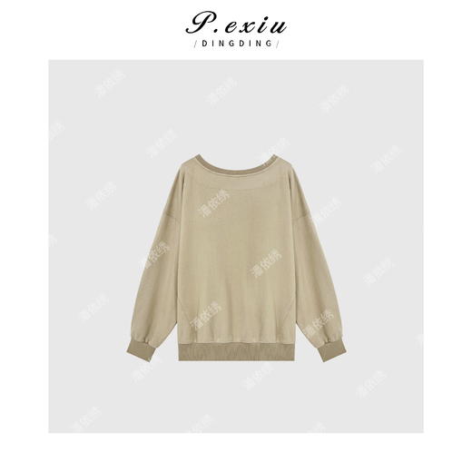 04-6潘依绣丁丁宠粉简系时髦小众设计感斜肩纯色长袖卫衣 WH00233 商品图2