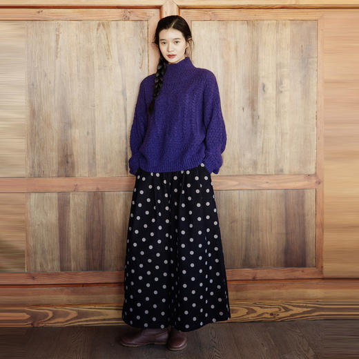 绽放旅行女768朵/2024秋冬新款波点雨露麻阔腿裤文艺复古宽松裙裤 商品图1