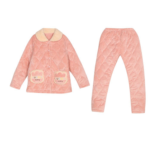 都市丽人女士加厚夹棉套装家居服长袖长裤法兰绒夹棉秋冬睡衣LHT1G9 商品图0