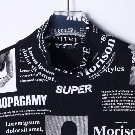 T1993秋冬季新款时尚个性美式街头满印字母半高领长袖T恤百搭高级感 商品图5